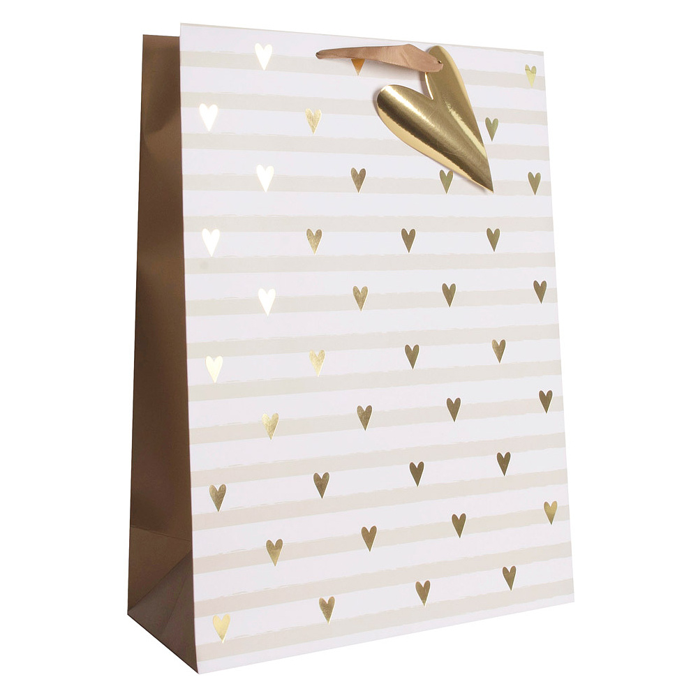 Пакет бумажный подарочный "Stripe&hearts", 33x15x45.5 см, разноцветный