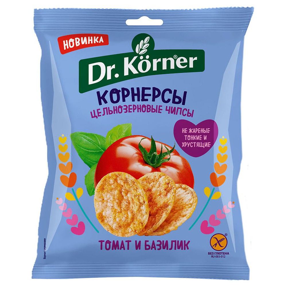 Чипсы "Dr.Korner" цельнозерновые с томатом и базиликом, 50 г